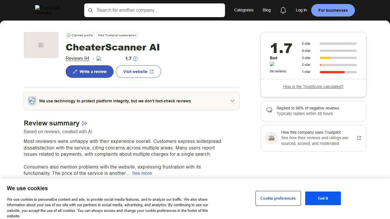CheaterScanner AI Reviews Read Customer Service Reviews of cheaterscanner.com